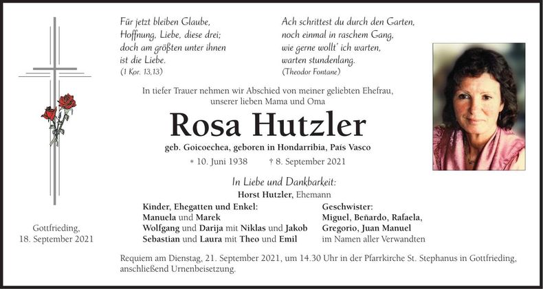 Traueranzeige Rosa Hutzler