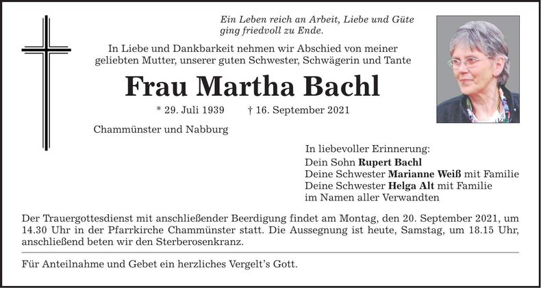 Traueranzeige Martha Bachl