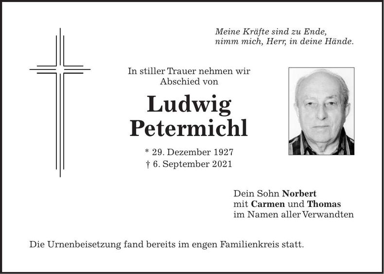 Traueranzeige Ludwig Petermichl