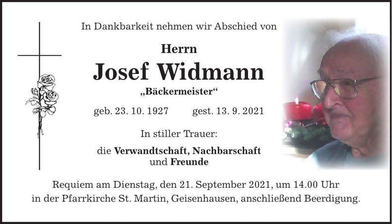 Traueranzeige Josef Widmann