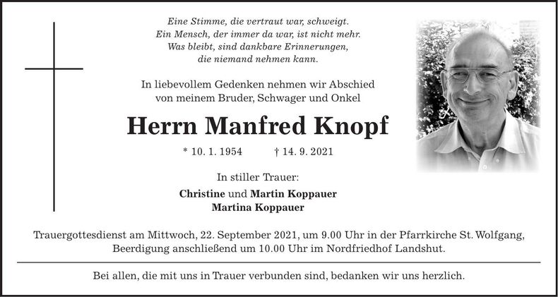 Traueranzeige Manfred Knopf