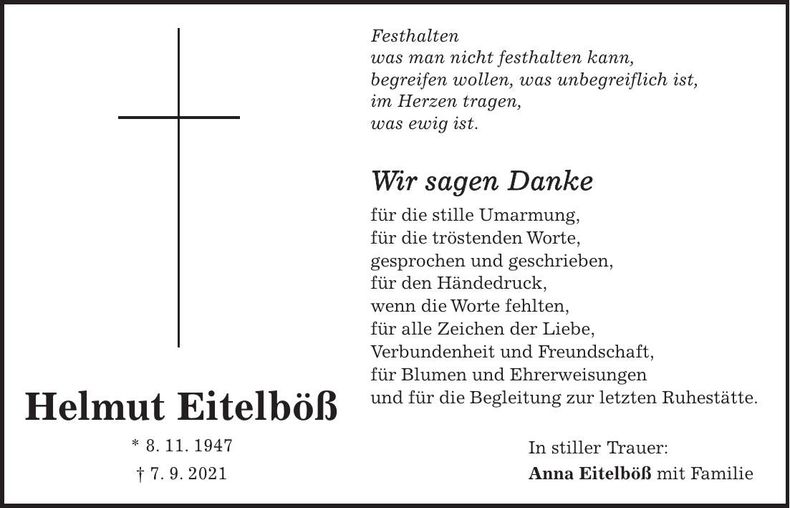 Traueranzeige Helmut Eitelböß
