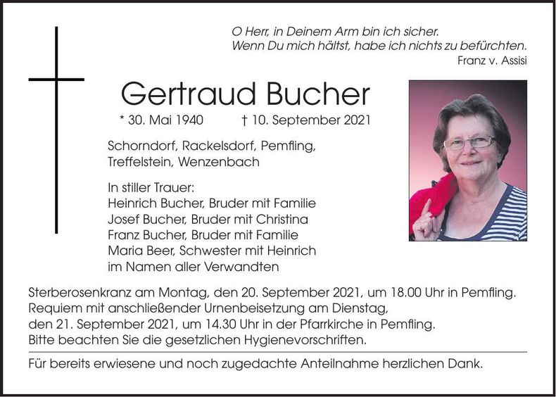 Traueranzeige Gertaud Bucher
