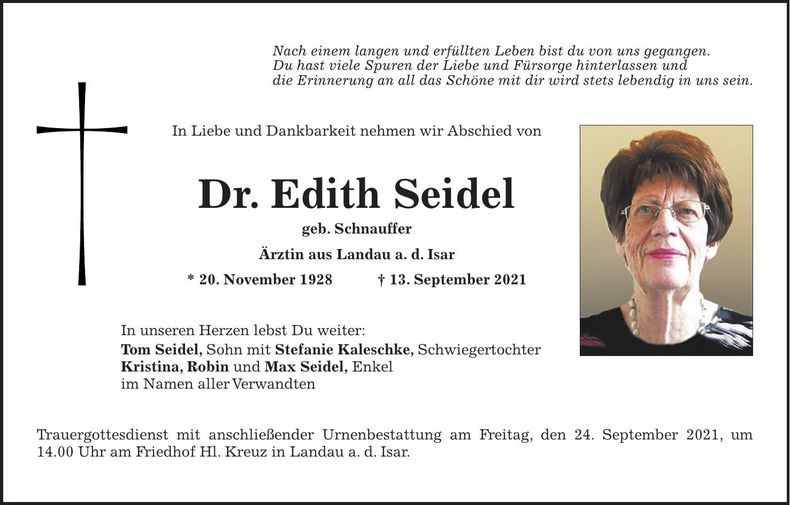 Traueranzeige Edith Seidel
