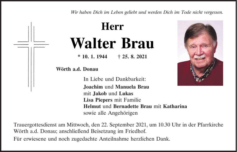 Traueranzeige Walter Brau