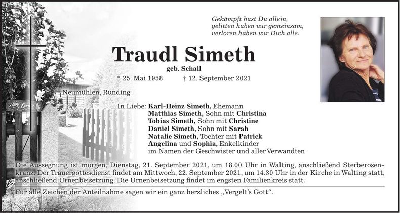 Traueranzeige Traudl Simeth
