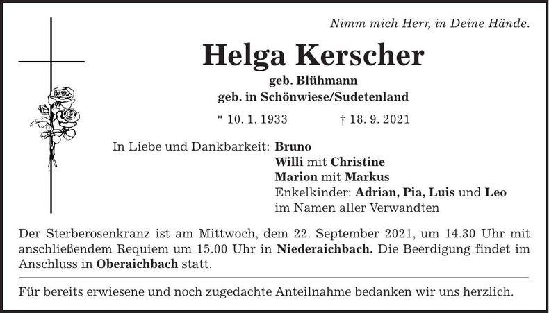 Traueranzeige Helga Kerscher
