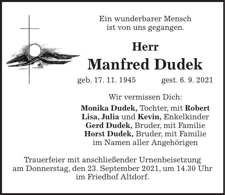 Traueranzeige Manfred Dudek