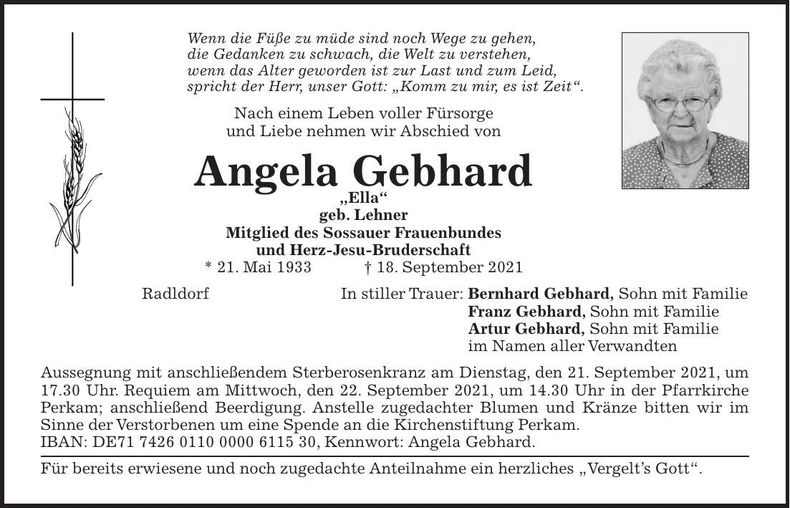 Traueranzeige Angela Gebhard