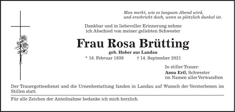 Traueranzeige Rosa Brütting