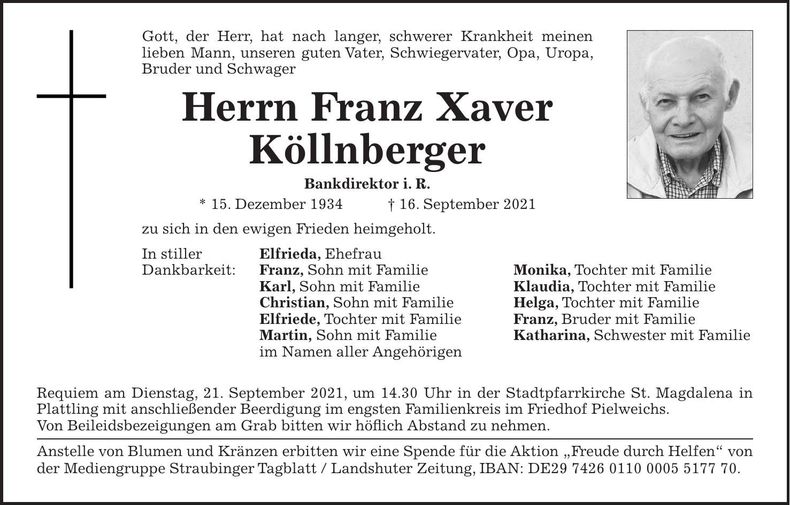 Traueranzeige Franz Xaver Köllnberger
