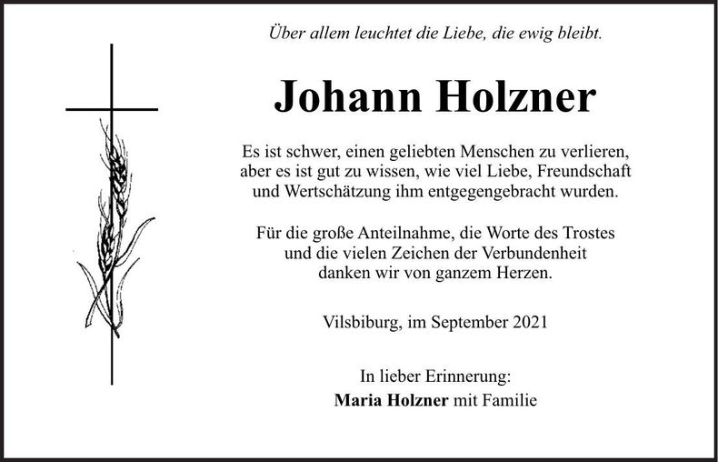 Traueranzeige Johann Holzner