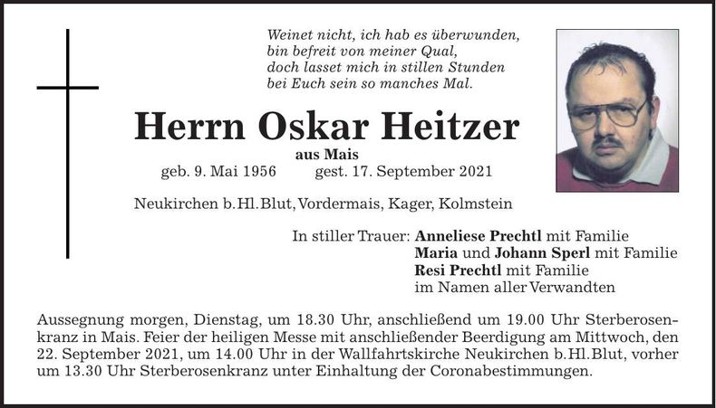 Traueranzeige Oskar Heitzer