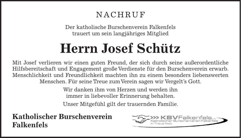 Traueranzeige Josef Schütz