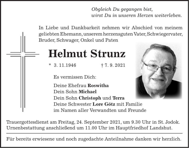 Traueranzeige Helmut Strunz