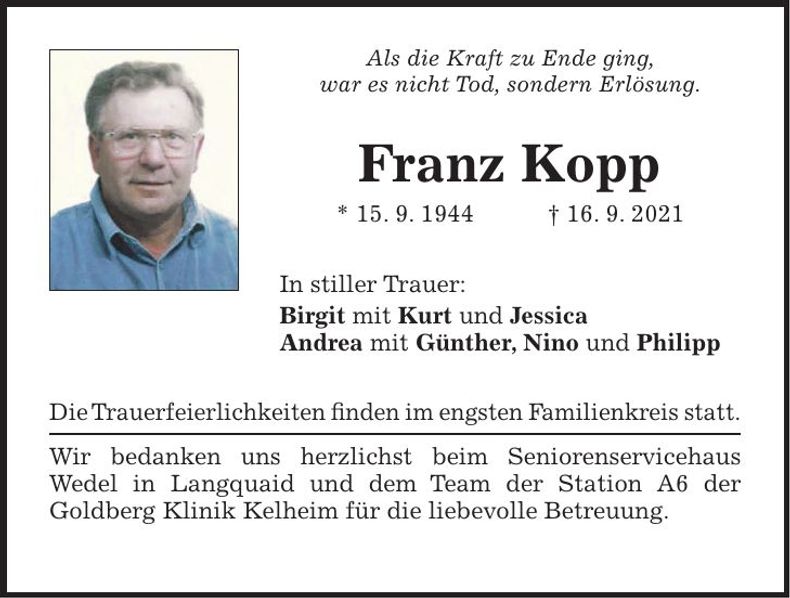 Traueranzeige Franz Kopp