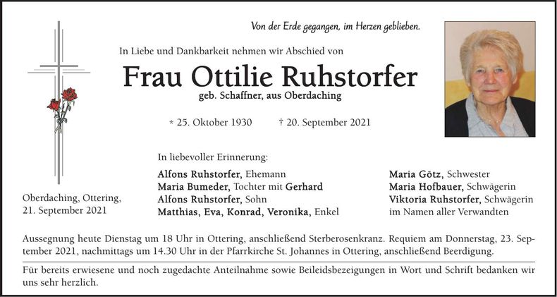 Traueranzeige Ottilie Ruhstorfer