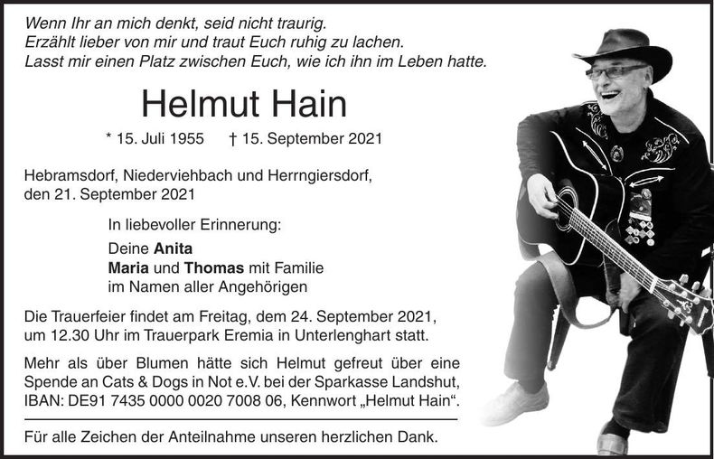 Traueranzeige Helmut Hain