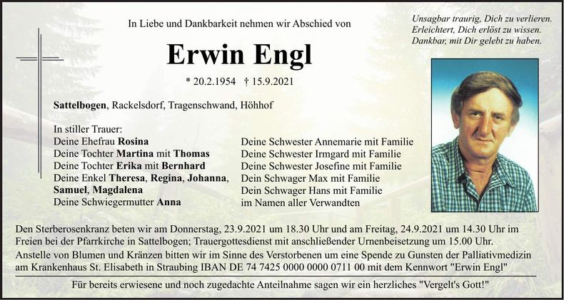 Traueranzeige Erwin Engl