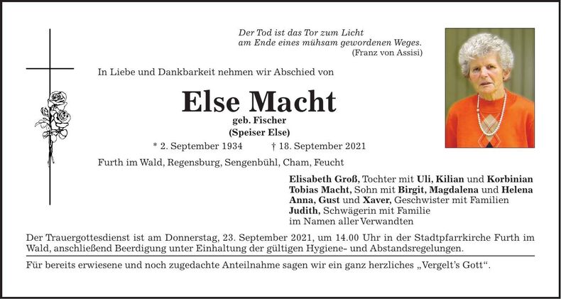 Traueranzeige Else Macht