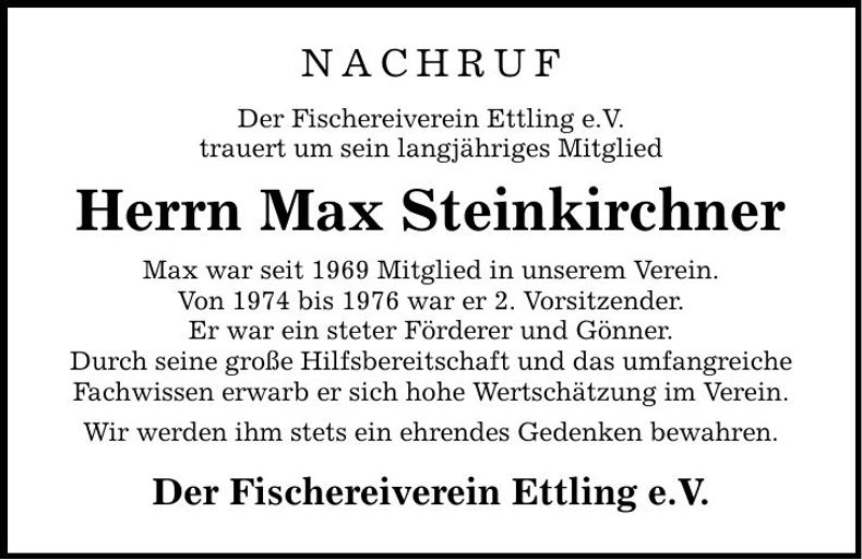 Traueranzeige Max Steinkirchner