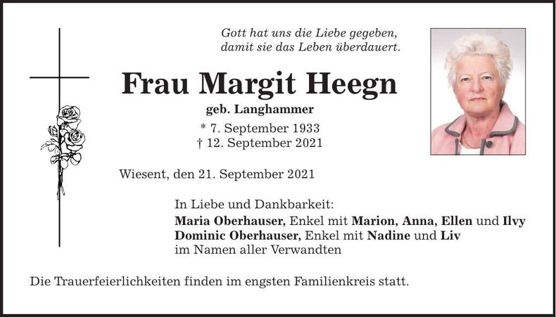 Traueranzeige Margit Heegn