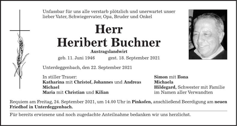 Traueranzeige Heribert Buchner