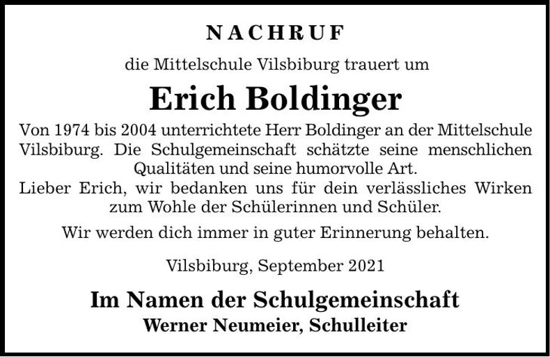 Traueranzeige Erich Boldinger