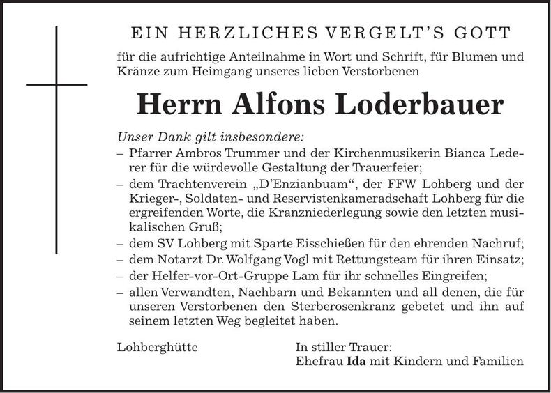 Traueranzeige Alfons Loderbauer