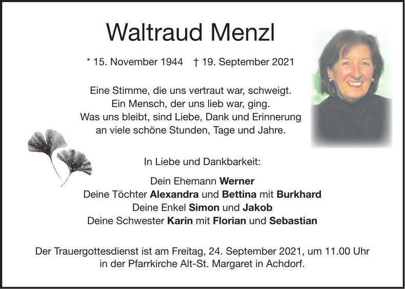 Traueranzeige Waltraud Menzl