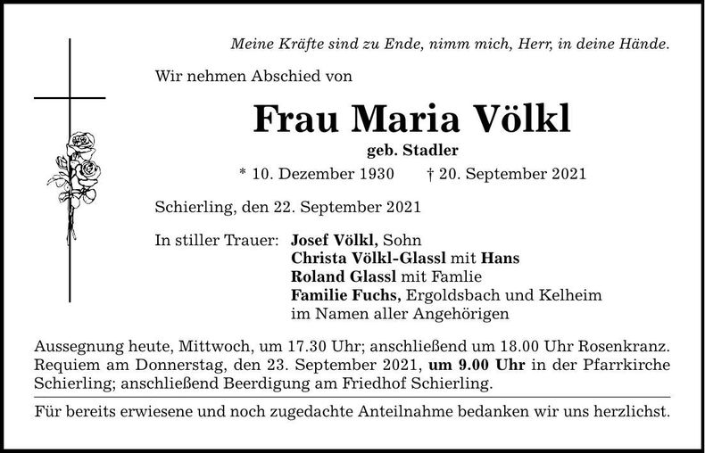 Traueranzeige Maria Völkl