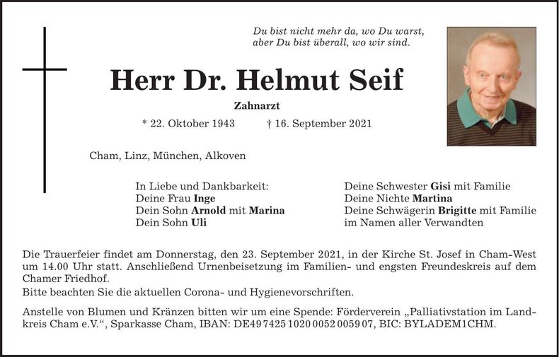 Traueranzeige Helmut Dr. Seif