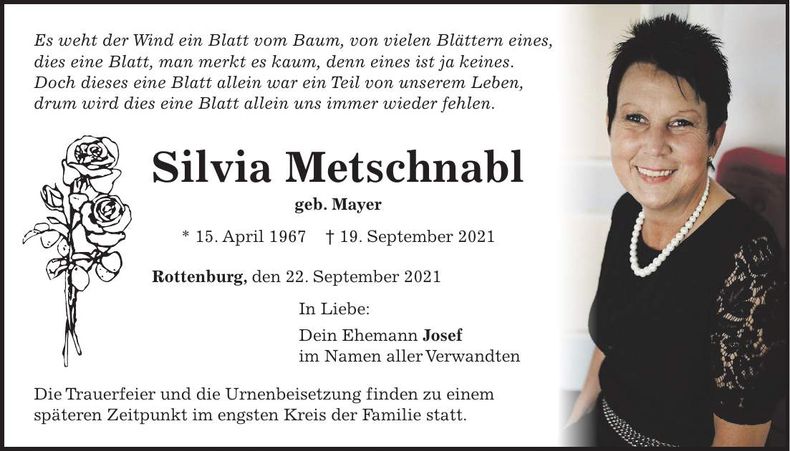 Traueranzeige Silvia Metschnabl