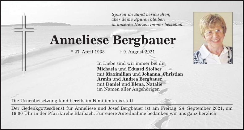 Traueranzeige Anneliese Bergbauer