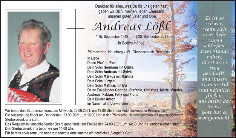 Traueranzeige Andreas Lößl