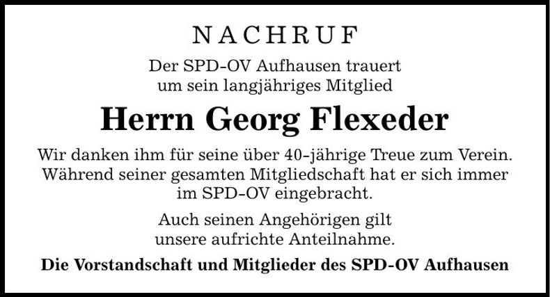 Traueranzeige Georg Flexeder