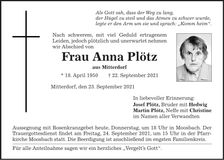 Traueranzeige Anna Plötz