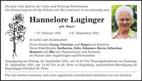Traueranzeige Hannelore Luginger