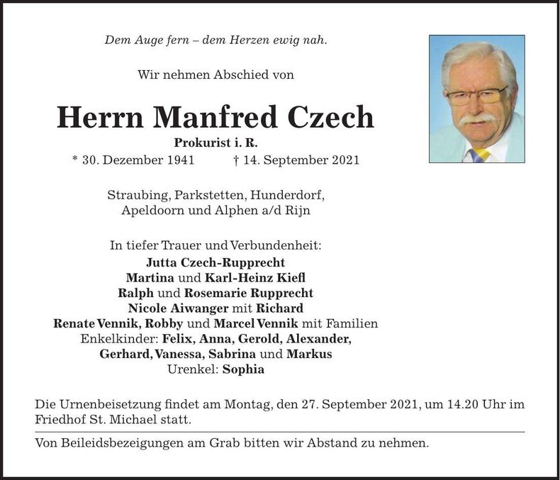 Traueranzeige Manfred Czech
