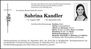Traueranzeige Sabrina Kandler