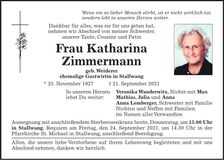 Traueranzeige Katharina Zimmermann