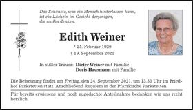 Traueranzeige Edith Weiner