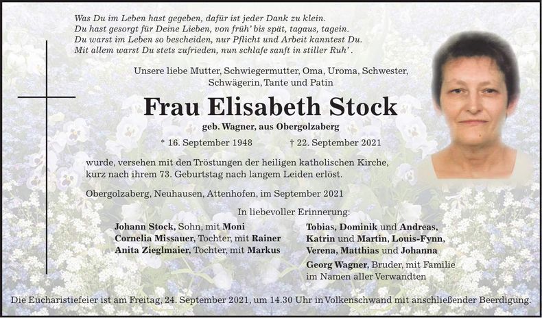 Traueranzeige Elisabeth Stock