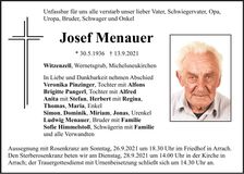 Traueranzeige Josef Menauer