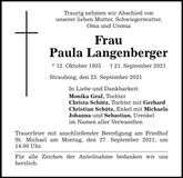 Traueranzeige Paula Langenberger