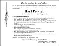 Traueranzeige Karl Peutler