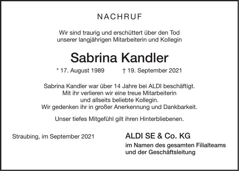 Traueranzeige Sabrina Kandler