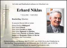Traueranzeige Erhard Niklas
