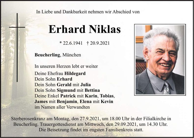 Traueranzeige Erhard Niklas