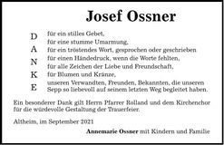 Traueranzeige Josef Ossner